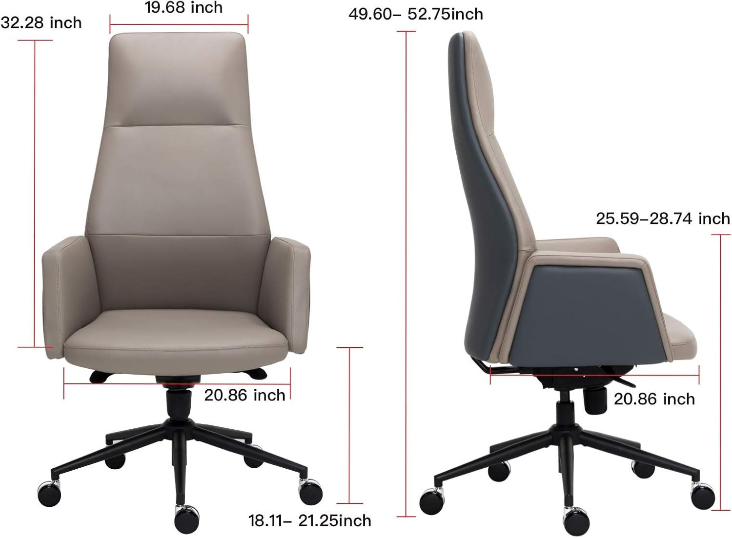 Leather Office Chair with Armrest High Back Classic 360 Degrees Rotation Adjustable Height Executive Chair Computer Desk Chair for Office Home Use 350lbs Strong Load-Bearing,Gray : Home & Kitchen