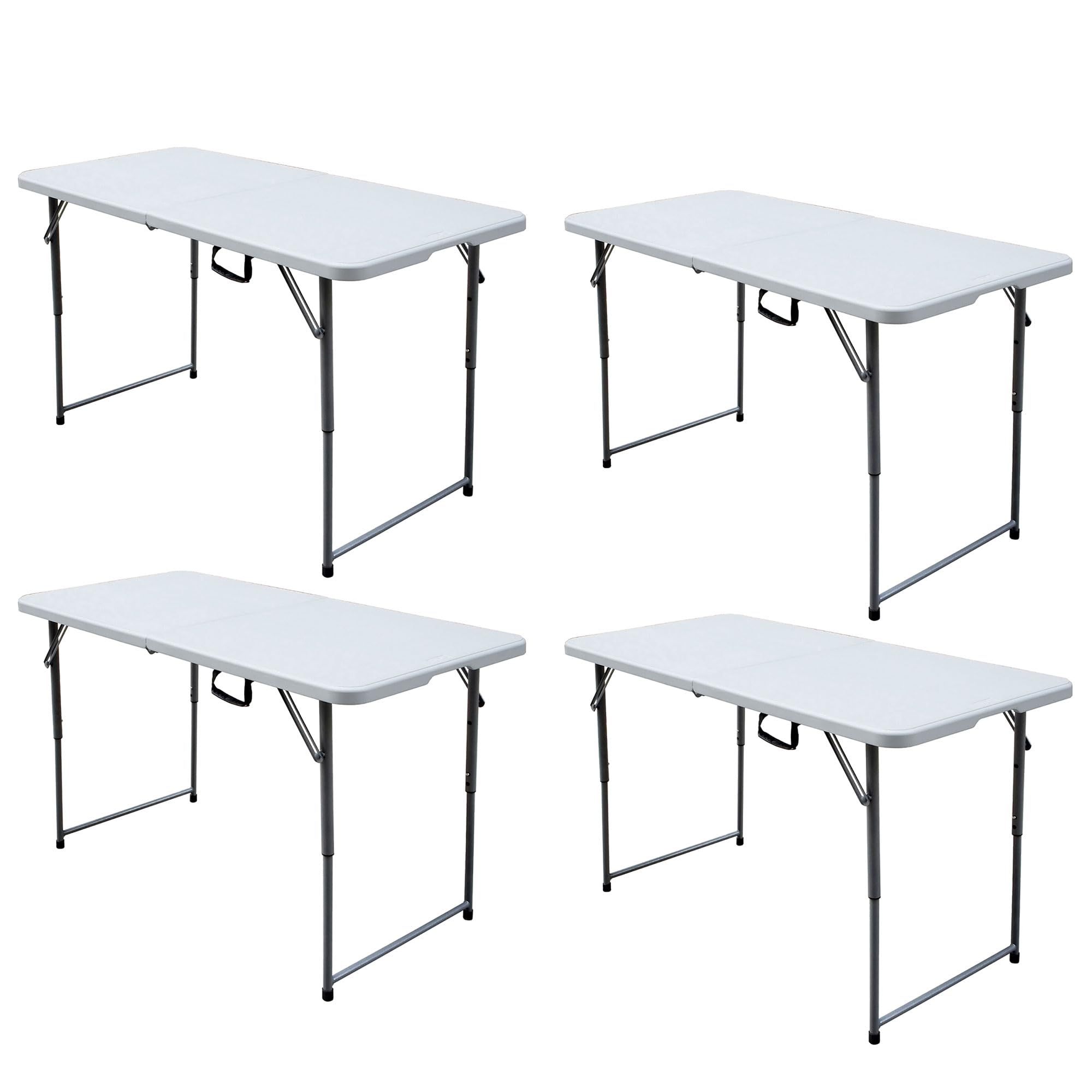 Plastic Development Group 4 Foot Long Bi Foldable Utility Garage Sale Event or Dining Banquet Multipurpose Folding Table with Carry Handle, (4 Pack)