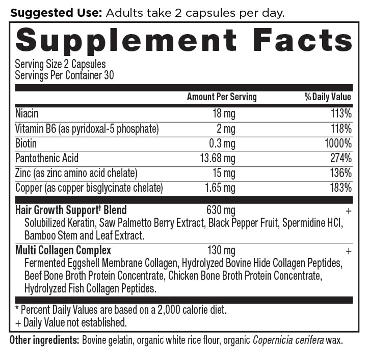 Ancient Nutrition Hair Growth + Hydrolyzed Collagen Peptides Capsules - image 6