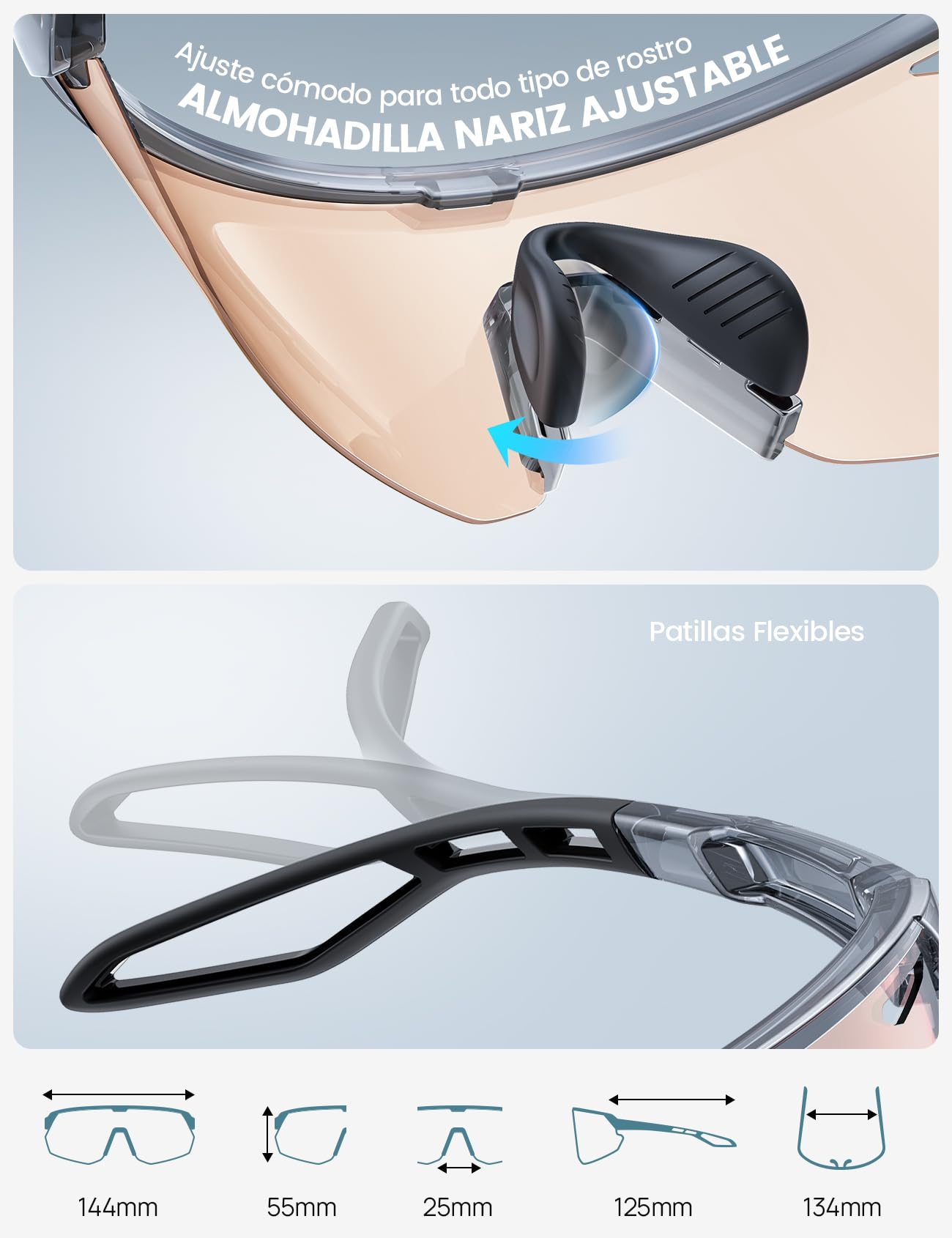 Lamicall Fotocromáticas Gafas Sol Ciclismo Hombre, Gafas de Sol Deportivas | 3S Fotocromática, 28g Ultraligero-TR90, UV400 Protección, Almohadilla Nasal Ajustable, Gafas para Pesca/Running/Senderismo