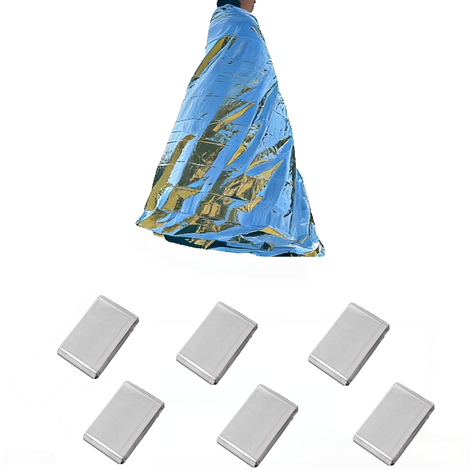 6 Pack Large Emergency Mylar Thermal Survival Blankets (82”x63”) – Lightweight & Portable.Heavy-Duty Insulation for Camping, Hiking, Car Survival Kits, Bug Out Bags & Outdoor Emergencies
