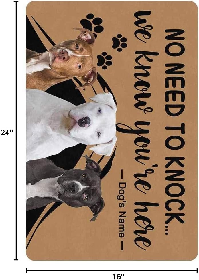MyPupSocks Custom Doormat, Personalized Mat No Need to Knock We Know You're Here Dog Name Doormat Door Floor Mat Outdoor Indoor Front Entrance Welcome Rug Kitchen Rug Non Slip 24x16 Inches