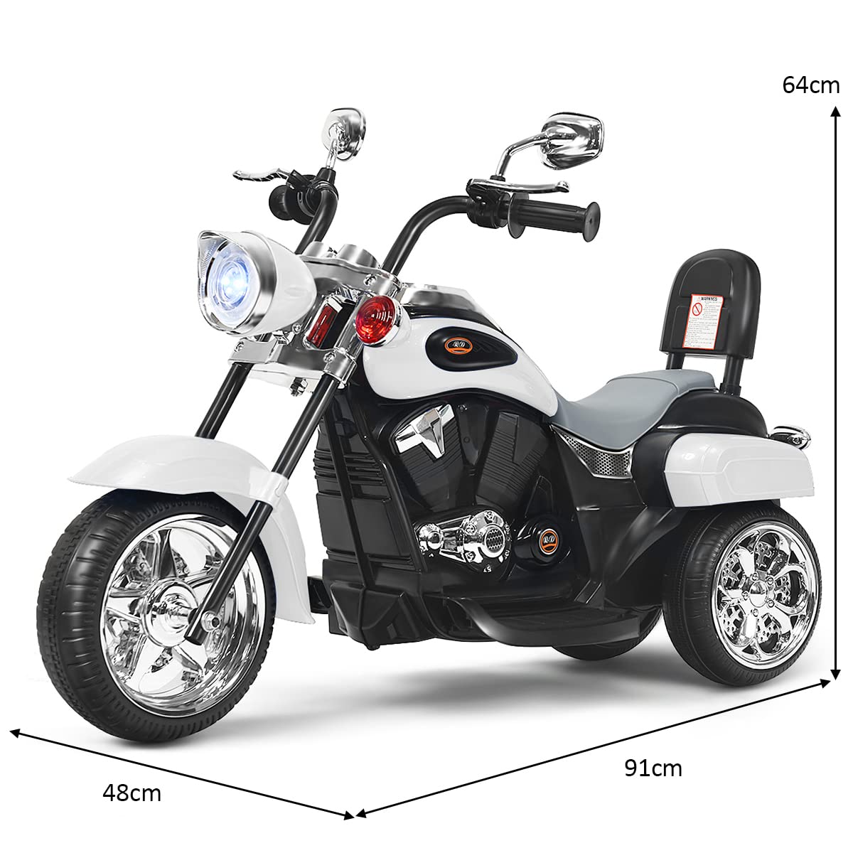 COSTWAY 6V Kinder Motorrad Elektro, Kindermotorrad mit verstellbaren Scheinwerfer & Vorwärts,-Rückwärtsfunktion, Dreirad Elektromotorrad mit Sound & Hupe, 2,5-3 km/h, für Kinder ab 3 Jahren(Weiß)