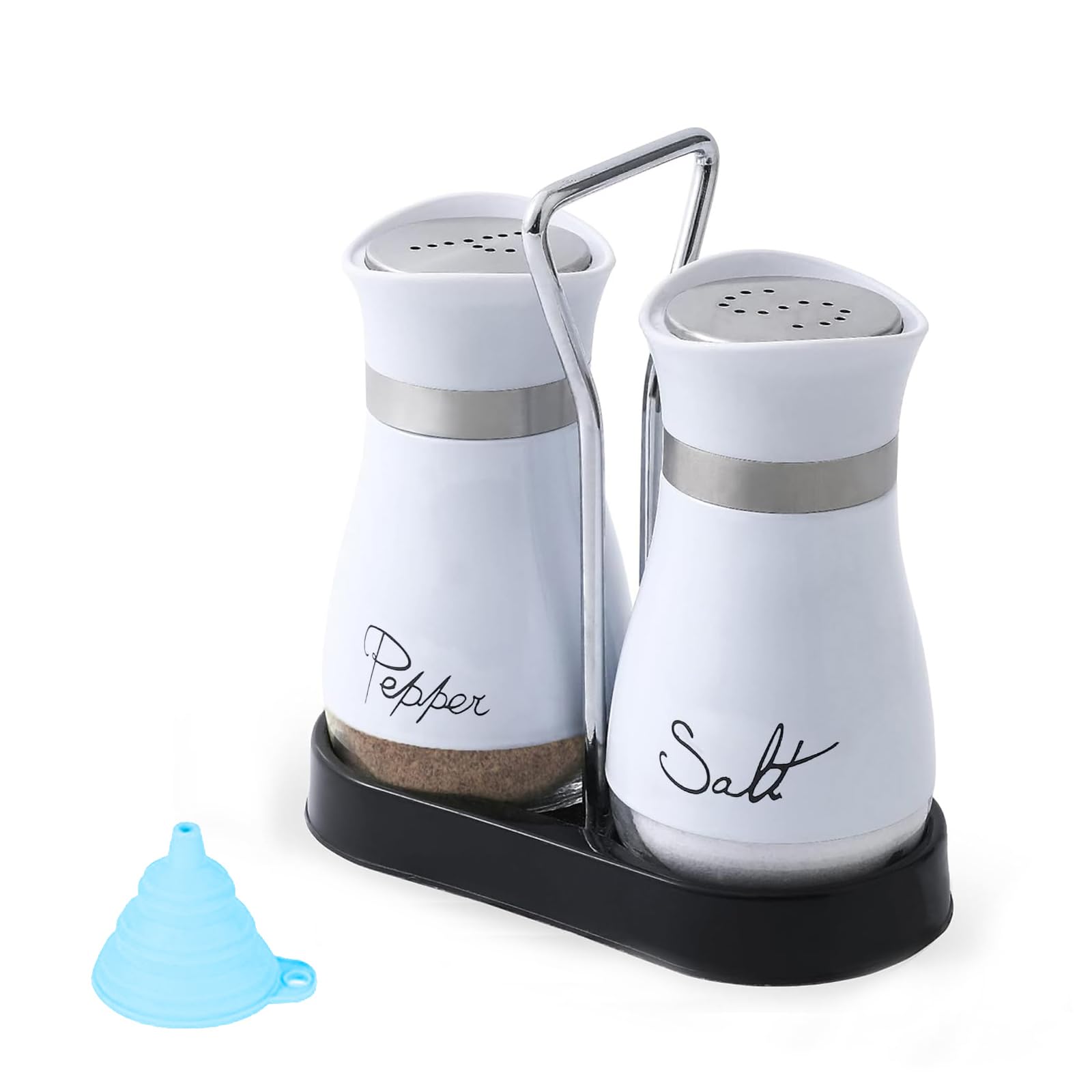 CANGCANG Salt and Pepper Shakers Set, Salt and Pepper Pots with Clear Glass Bottom, Salt and Pepper Shakers for Kitchen BBQ Restaurant Accessorie（White）