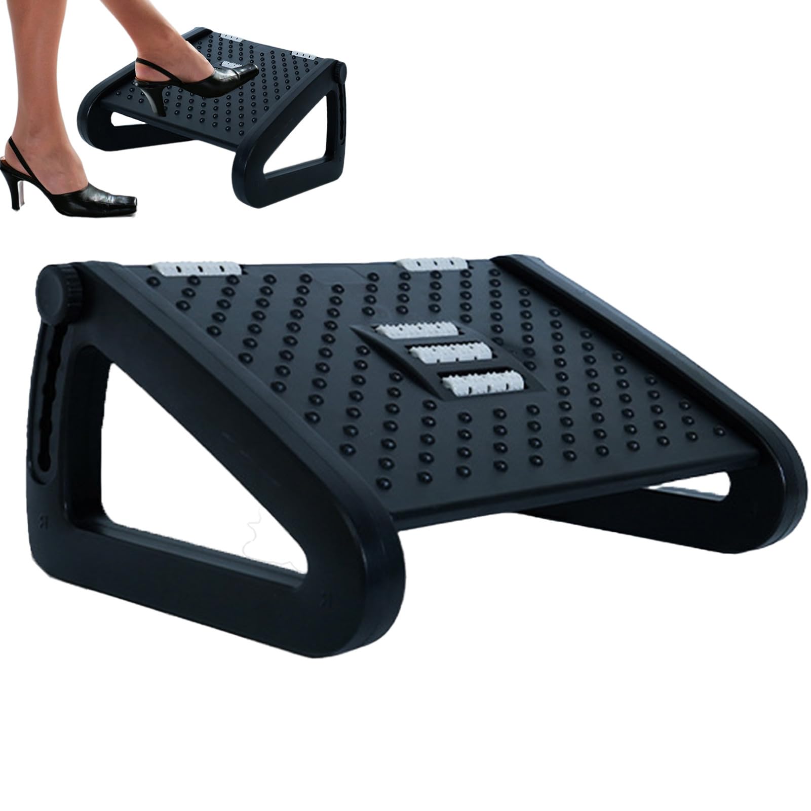 Pedana ergonomica regolabile in altezza con 6 livelli, sotto supporto per | piedi da scrivania con massaggio integrato | Migliora la postura e riduce l'affaticamento delle gambe, stabile e non scivola