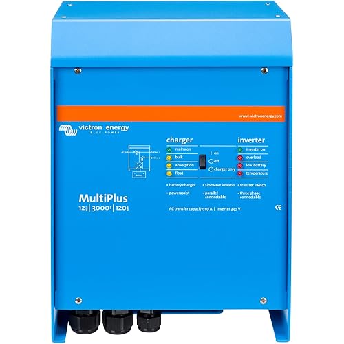Victron Energy MultiPlus 230V 3000VA 12-Volt Pure Sine Wave Inverter 120 amp Battery Charger, 50 amp Transfer Switch