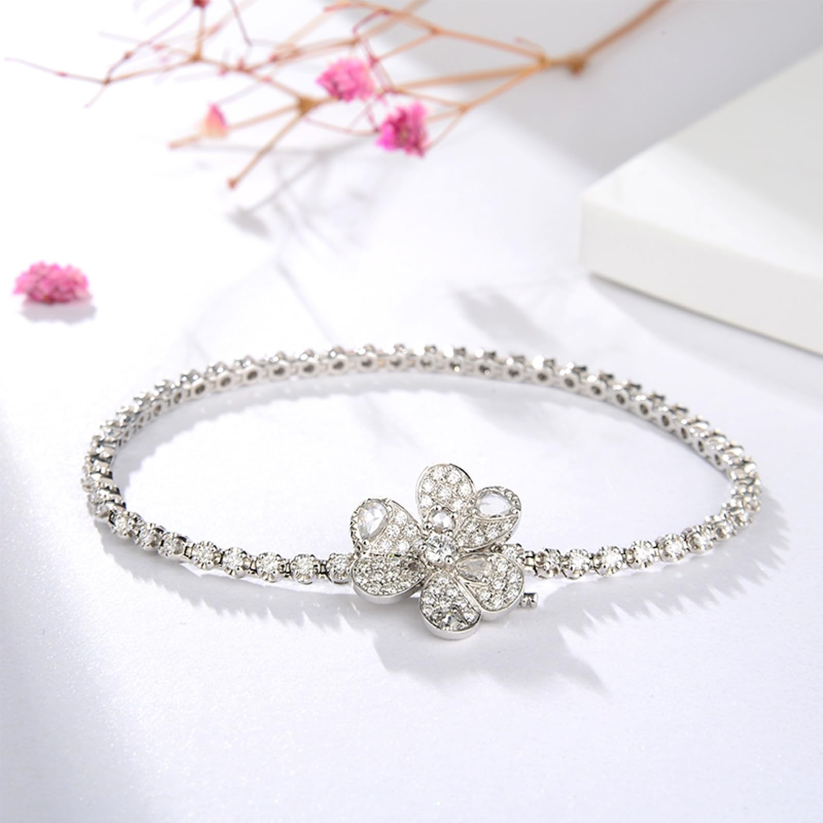 Bransoletka D białe złoto 750/585/375, bransoletka damska Moissanit 1.284ct 16-20 cm, bransoletka ślubna dla chłopaków