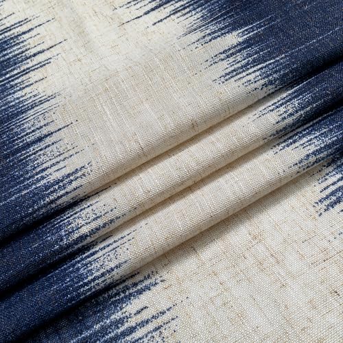 Image of MYSKY HOME Navy Blue Curtains 95 Inch Length 2 Panels Set, Soft Touch Semi Sheer Lines Printed Linen Look Curtains & Drapes, Soft Light Filtering Privacy Protect, 50 inchx95 inch, Navy Blue, 2 Pieces