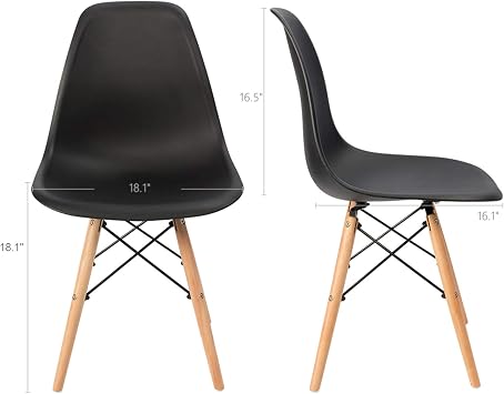 Furmax Modern Style Dining Chair Mid Century Modern DSW Chair, Shell Lounge Plastic Chair for Kitchen, Dining, Bedroom, Living Room Side Chairs Set of 4(Black)
