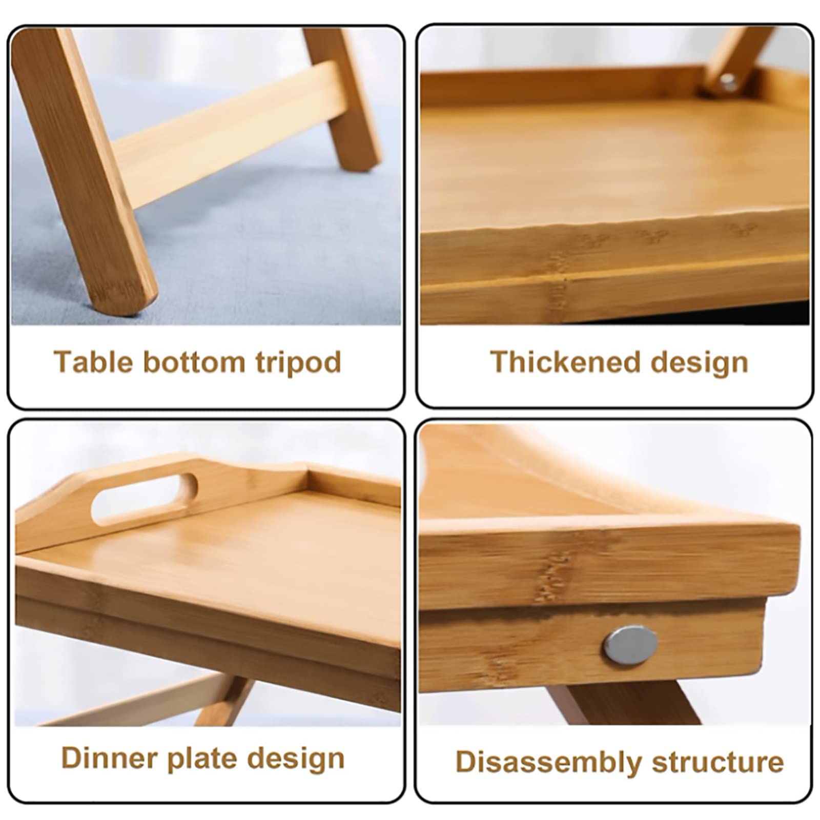 Mesa Auxiliar con Ruedas, Bandeja de Cama de bambú con Patas de Mesa abatibles Patas de pie Bandeja para portátil Apta para Personas con Movilidad Reducida