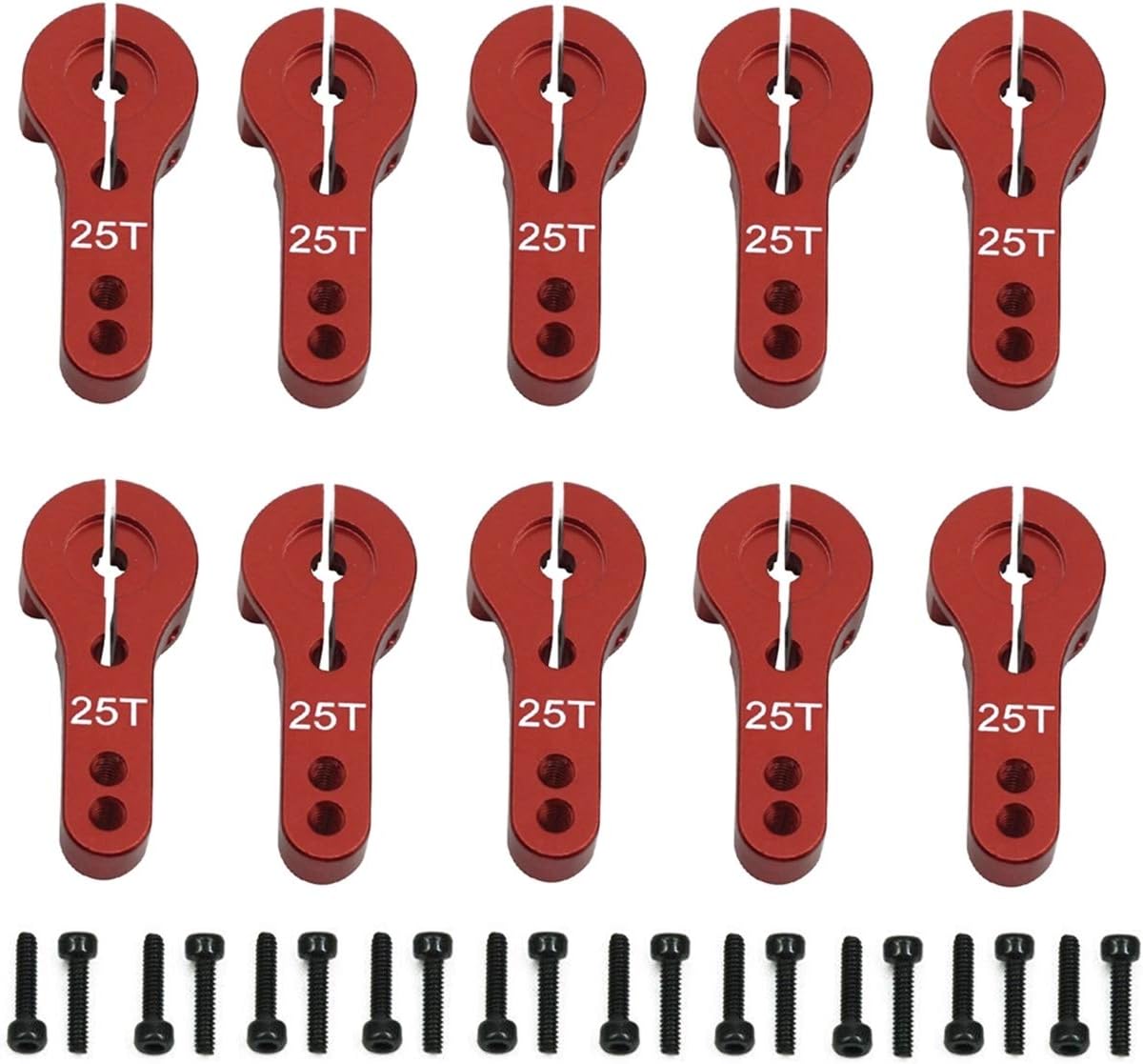 10PCS ShareGoo 25T Aluminum Servo Horns Arms M3 Threads Metal Steering Arm for RC Car Truck Buggy Airplane-Red