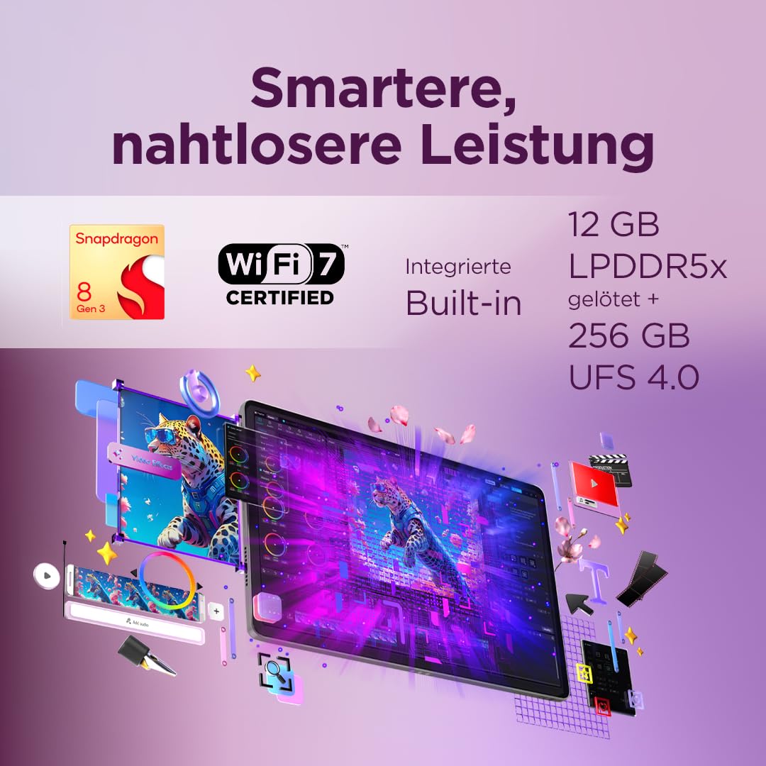 Lenovo Yoga Tab Tablet | 11.1" 3.2K LTPS Display | 16:10 | Qualcomm Snapdragon 8 Gen 3 | 12GB RAM | 256GB Speicher | Qualcomm Adreno 750 Grafik | Android 15 | Luna Grau | Inkl. Lenovo Tab Pen Pro