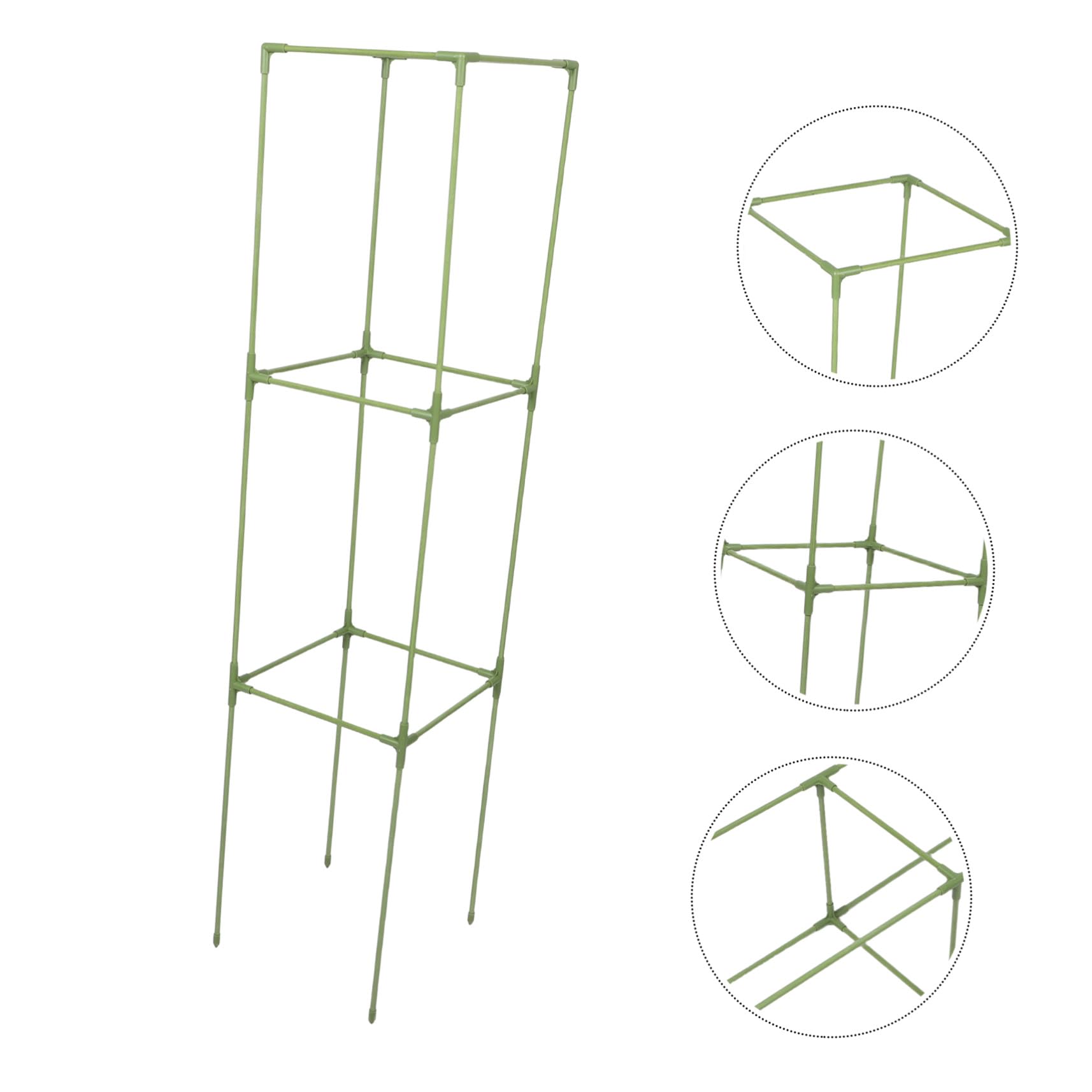 Tuteur de Jardin Carré à 4 Coins en Fibre de Verre Vert, 1 Set