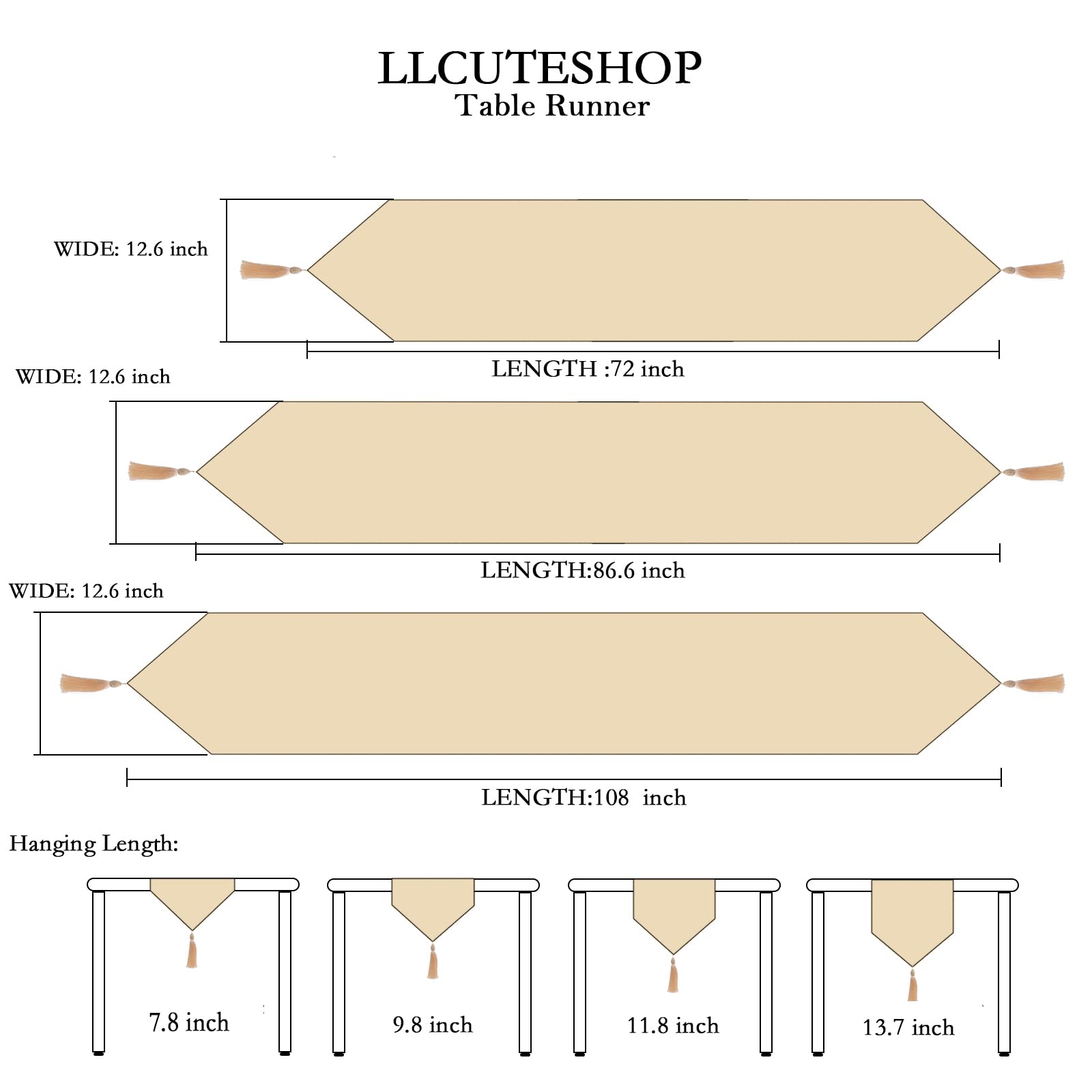 Chemin de table en lin beige, 30,5 x 149,9 cm, aspect lin, moderne, facile d'entretien, pour table à manger, table basse, restaurant, décoration