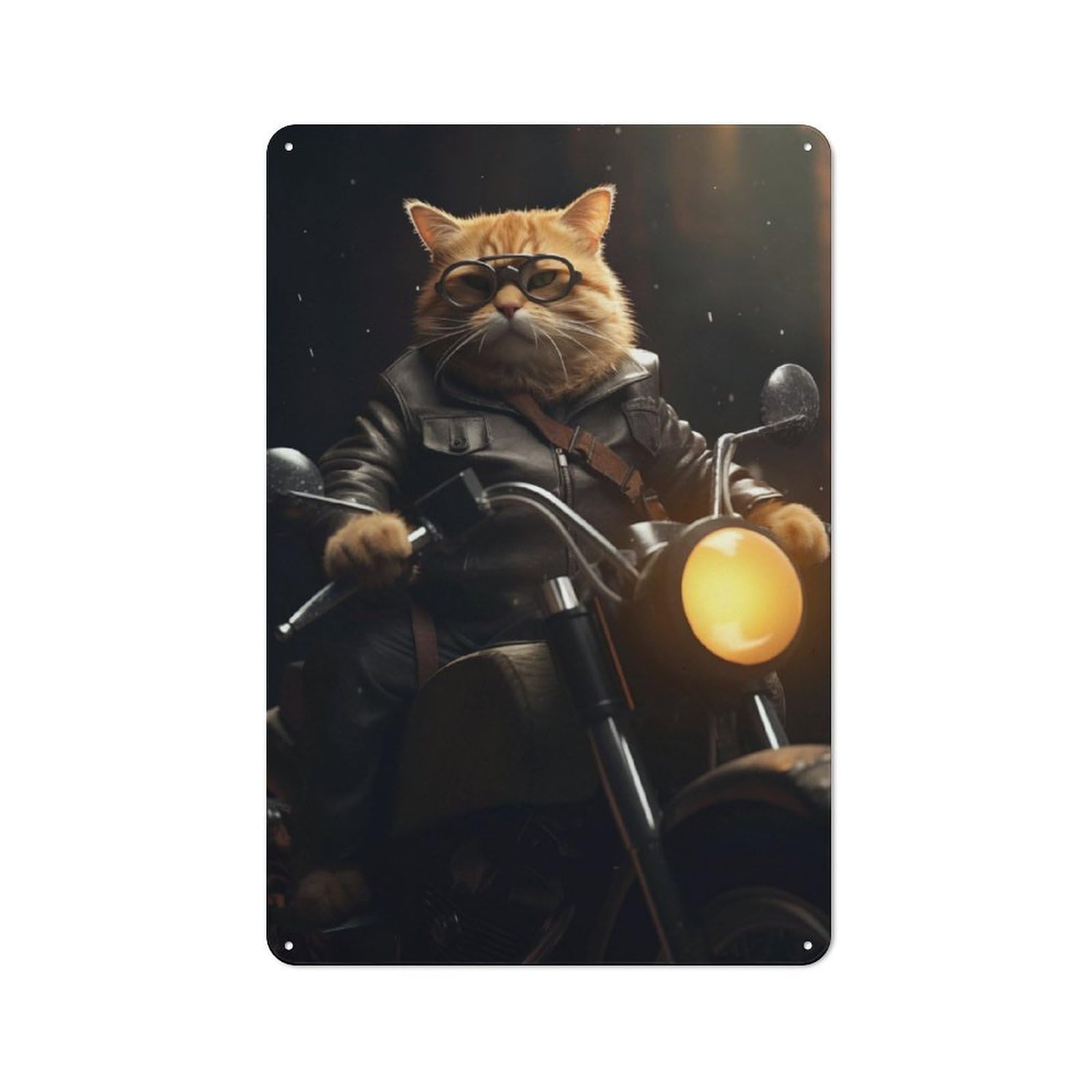 Junmoney Tabby Cat Motorcycle Gang Tin Wall Plaque 30X20cm With For Dining Room Or Kitchen, A Metal Wall Feature For Kitchens And Dining Spaces