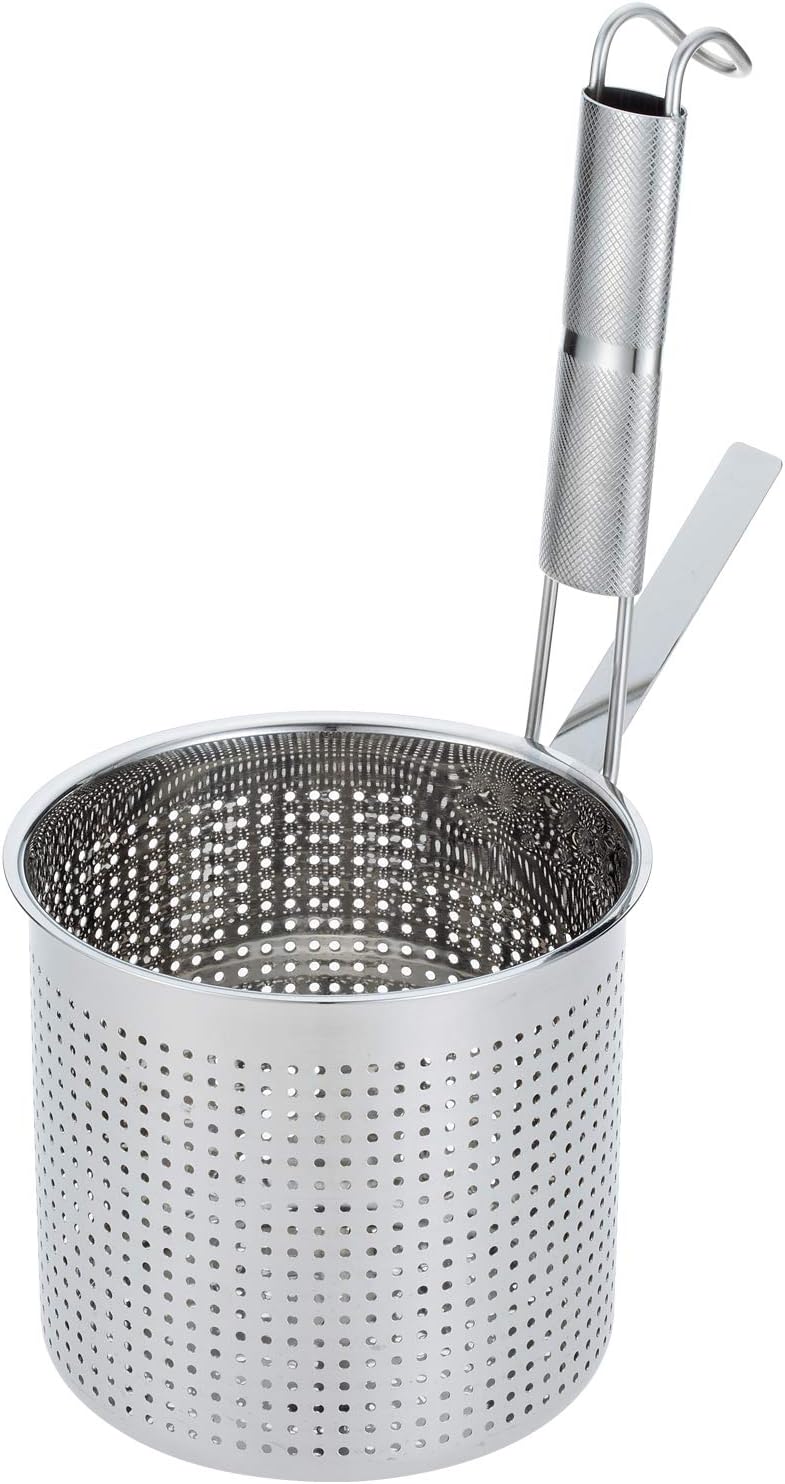 Sanho Sangyo 09253463 Udon Utensils, Silver, M, Flat Bottom Boiled Colander, Pipe Handle