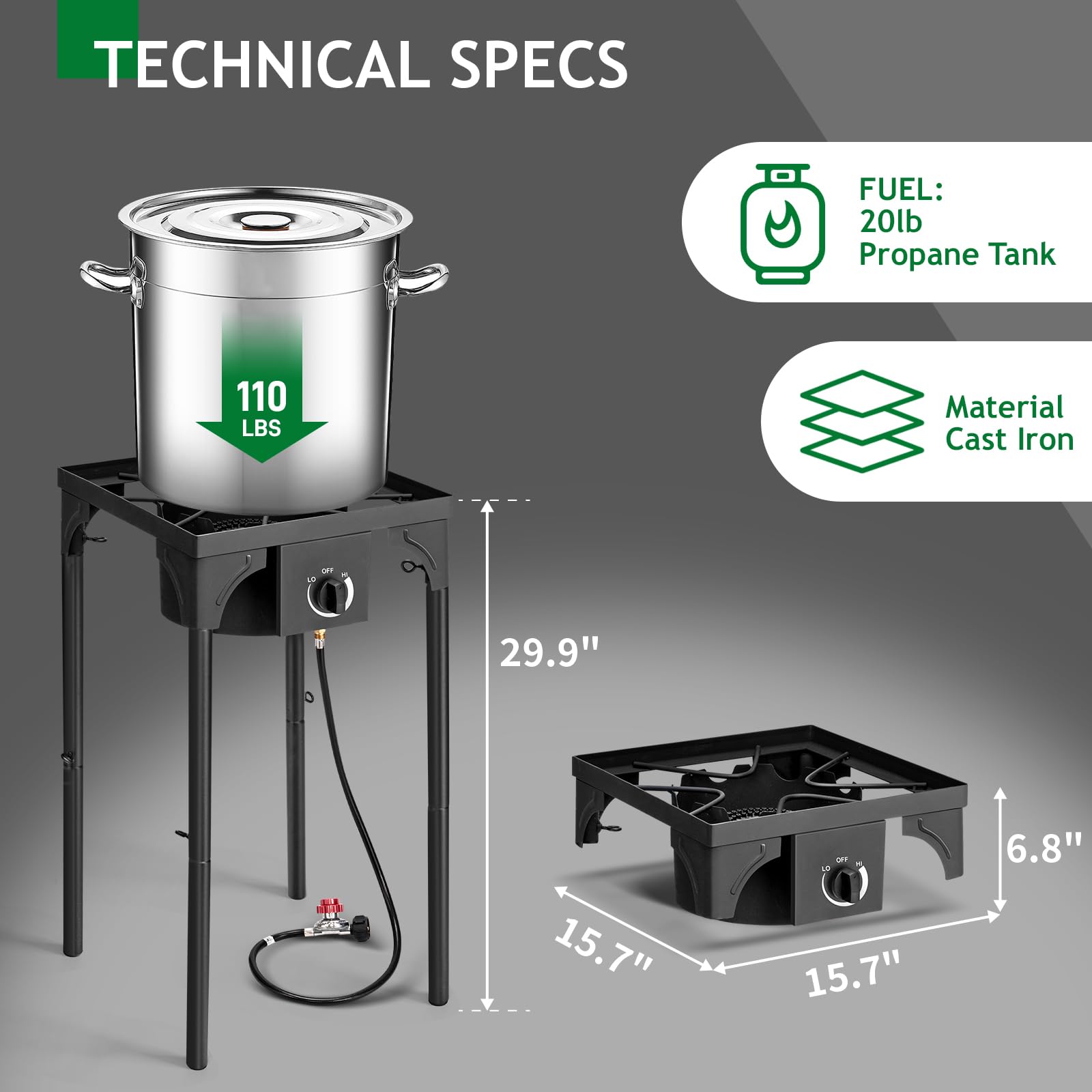 Karl home Estufa de gas propano de 1 quemador para cocinar al aire libre, cocina de camping de 75,000 BTU con patas extraíbles y regulador PSI ajustable para cocinar en el patio trasero, barbacoa,