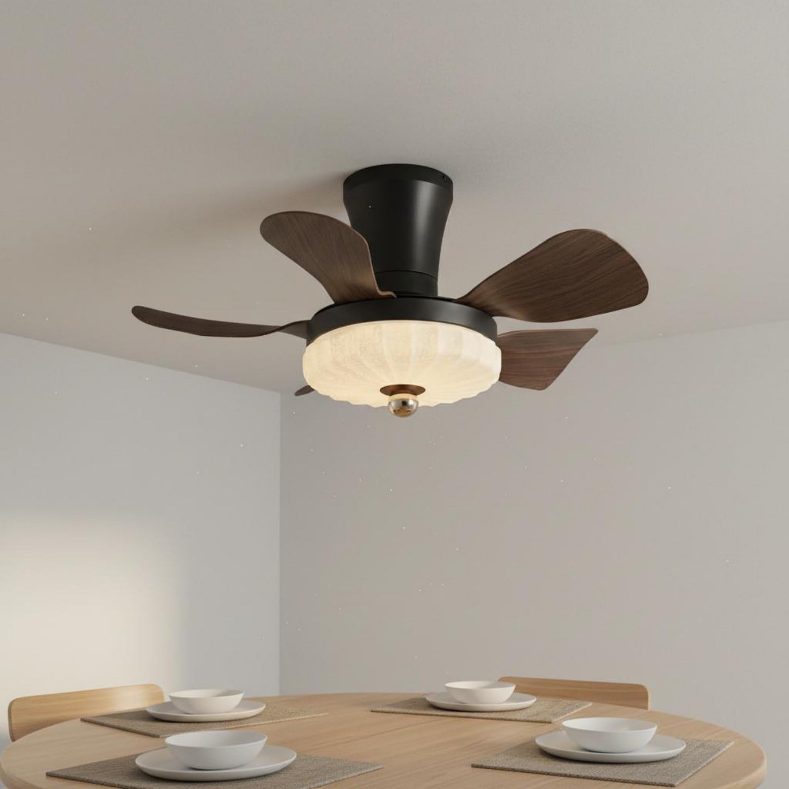 F Fityle Ventilador de Techo con Luz Lámpara Ventilador Plafón Iluminación LED Aletas Madera y Cuerpo de Hierro Dimmable para, 28 Pulgadas, Modelo 3001, Atenuación Continua, Control Remoto