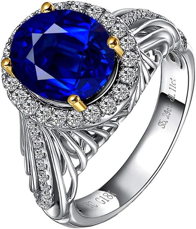YCGEMS 18ct White Gold Blue Sapphire & Diamond Ladies Eternity Ring, Wedding Engagement Jewelry(5.29CT,Royal Blue),J