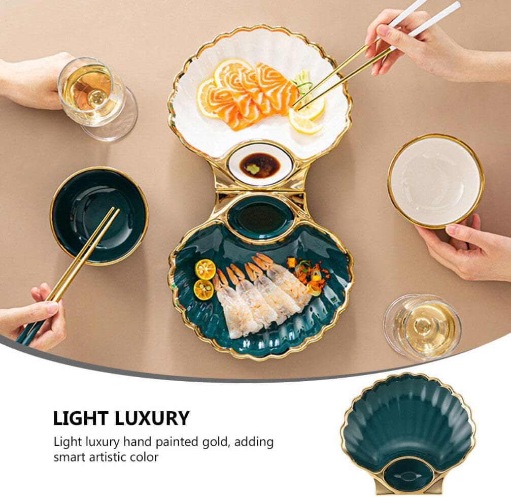 DOITOOL 2 pcs dumpling plate Sushi Plates cute serving plate dessert dish fruits plates chip plate with dip French Fries Plate salad japanese plates Dipping Bowl ceramics shell jewelry