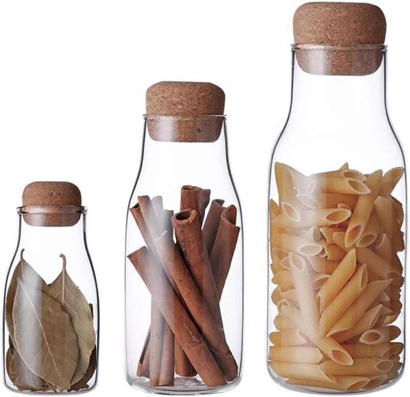 Danmu 3 Sizes a Set Glass Jars Glass Storage Jars Food Storage Jars with Airtight Wood Lids Tea Coffee Bean Jar Cookies Flour Sugar Candy Spice Container 150 ml 300 ml and 650 ml