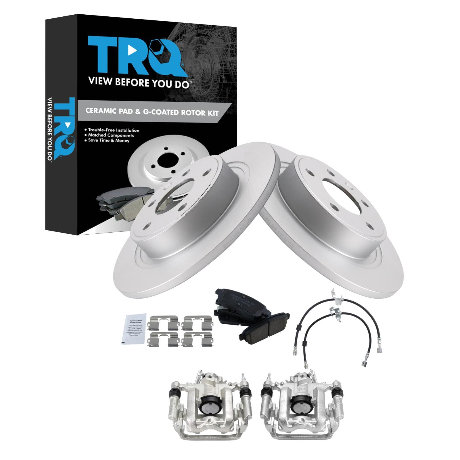 TRQ Rear Brake Pad and Rotor Set Ceramic Coated Calipers Compatible with 2014-2015 Chevrolet Cruze