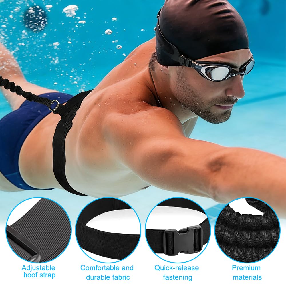 Schwimmgürtel Erwachsene, SGZIOO Gegenstromanlage für Pool, Schwimmgurt Pool, Schwimmgurt für Pool 2.5-7.5m Schwimmtrainer, Schwimmseil für Jedes Schwimmbad Ohne Gegenstromanlage, Schwarz