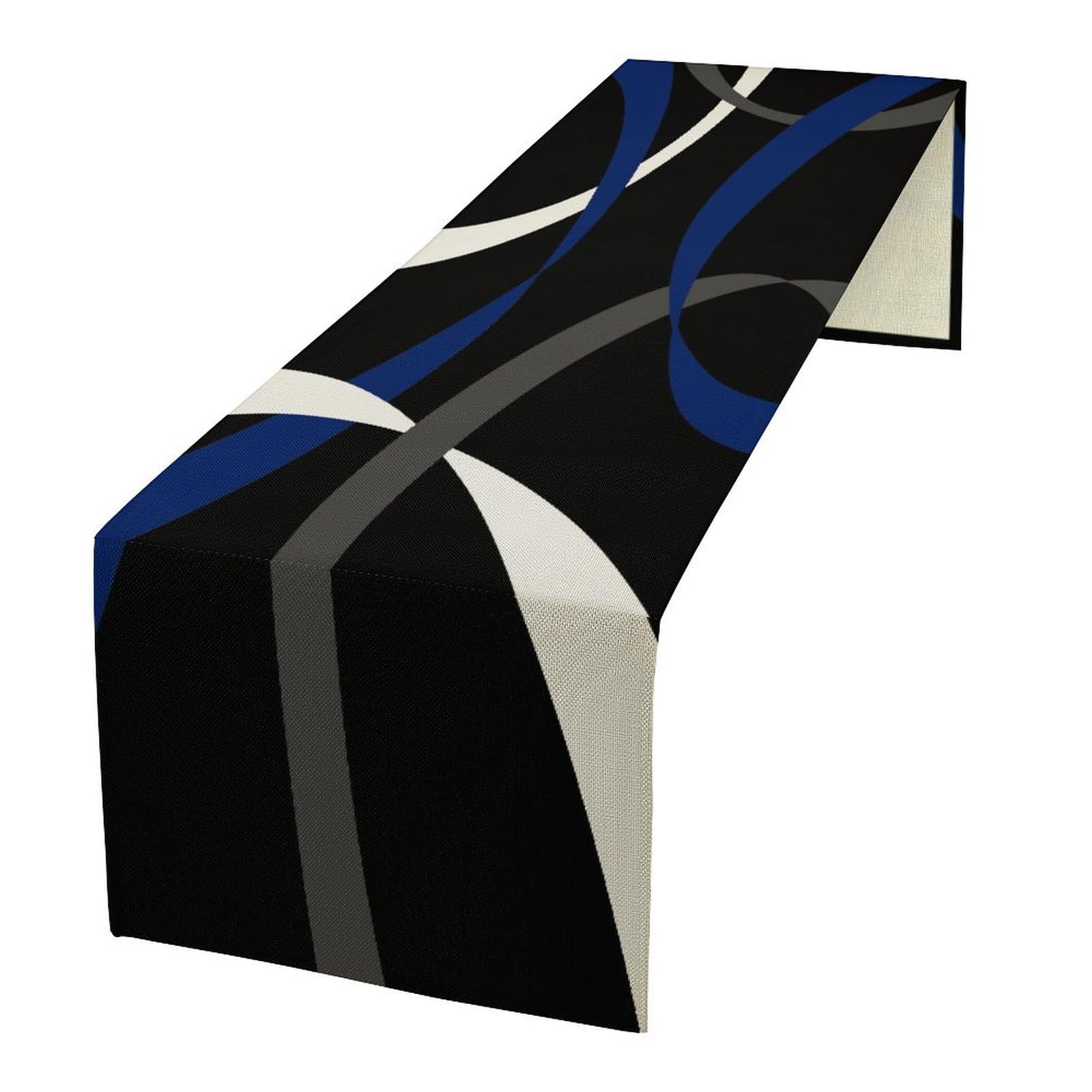 Abstract Geometric Table Runner Navy Blue Grey and White Striped Black Background Modern Kitchen Dinner Runner for Indoor Home Living Room Party