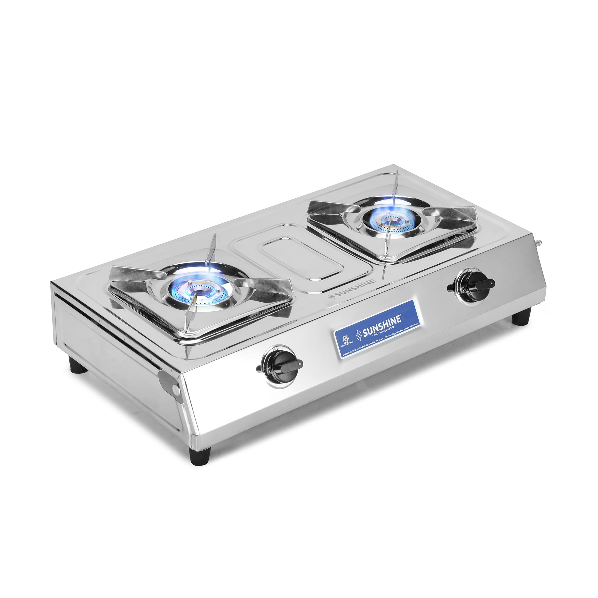 SunshineMarco Plus 2 Burner Stainless Steel Gas Stove Manual Ignition Comes with 2 Brass Burners & 2 SS Pan Support with 2 Years Warranty