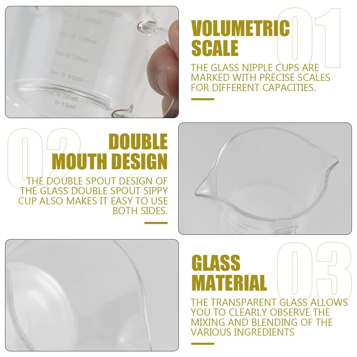 DOERDO Espresso Glass Measuring Cup, 150ml/5oz Double Spouts Glass Pitcher with Handle, Mini Coffee Pot Pitcher - Image 3