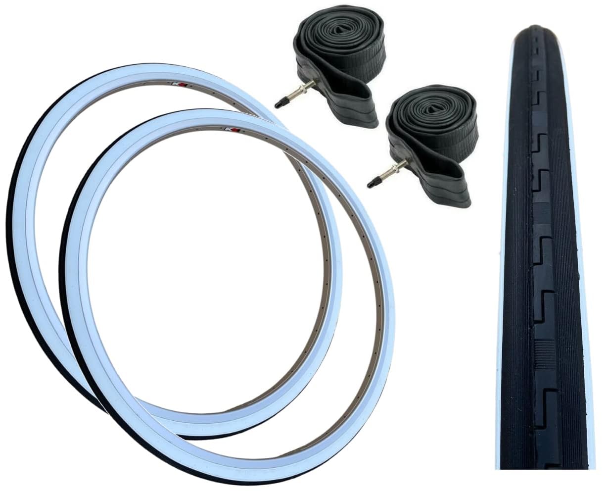 Baldys 27 x 1-1/4 Traditional/Vintage Bike Tyres BLACK/WHITE WALL & Presta Valve Inner Tubes (PACK OF 2)