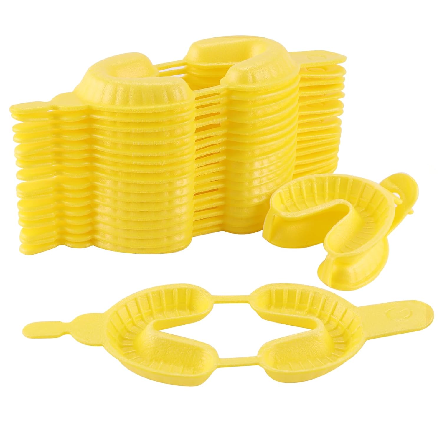 JMU 100 Pcs (50 Pairs) Disposable Dental Fluoride Trays for Kids of Ages 7-14, Dual Arch Fluorinated Foam Tray, Medium, Yellow