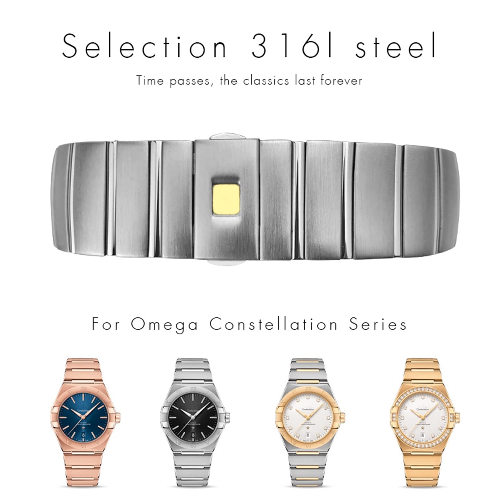 Cinturini per orologi in acciaio inossidabile da 15 mm 17 mm 18 mm 23 mm 25 mm con fibbia pieghevole, per bracciale Omega Double Eagle Constellation