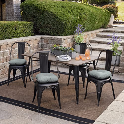 Image of Arden Outdoor Tufted Bistro Seat Cushion, Set of 4, 14.5 in x 15 in, Rain-Proof, Fade Resistant Stone Grey Leala