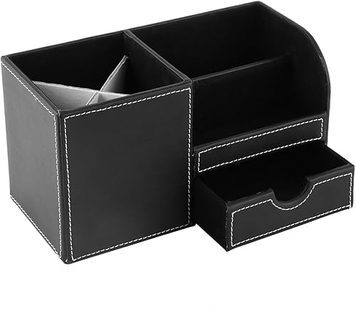 Miniatura 3 de Multifunctional Leather Storage Box for Wooden Desk, Stationery Organizer, Exquisite Office Decoration, Easy to - Ideal for Pens, Pencils, Rulers,