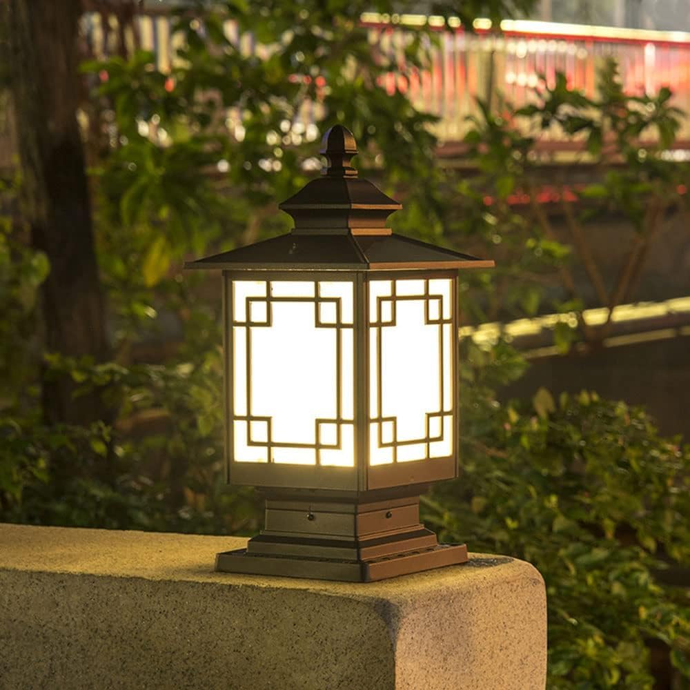 QUSYZD Outdoor Waterproof Post Light Lawn Post Light Fixture Deck Lantern Fixtures Table Lamp Aluminum Glass Post Light Square Fence Outdoor Column Lamp for Patio Porch,