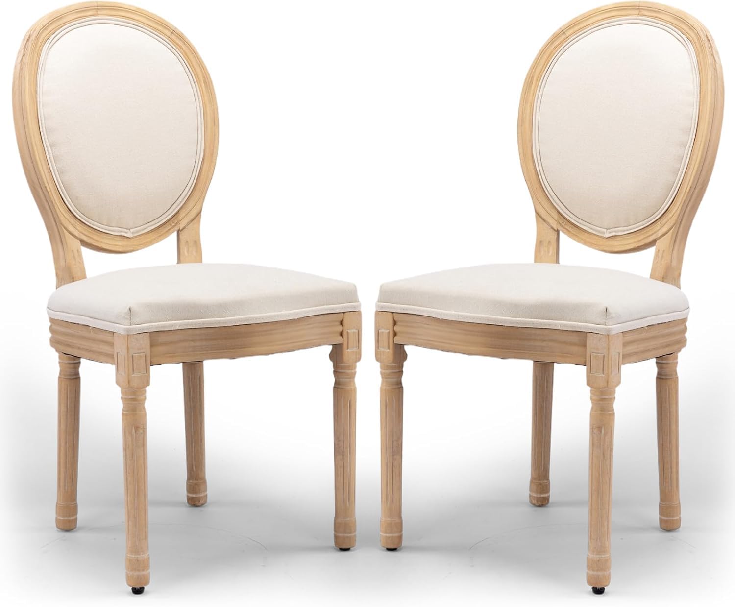 Lot de 2 chaises de Salle à Manger rembourrées ovales en Tissu avec Pieds en Bois pour Salle à Manger, Cuisine, Restaurant (Tissu Beige)