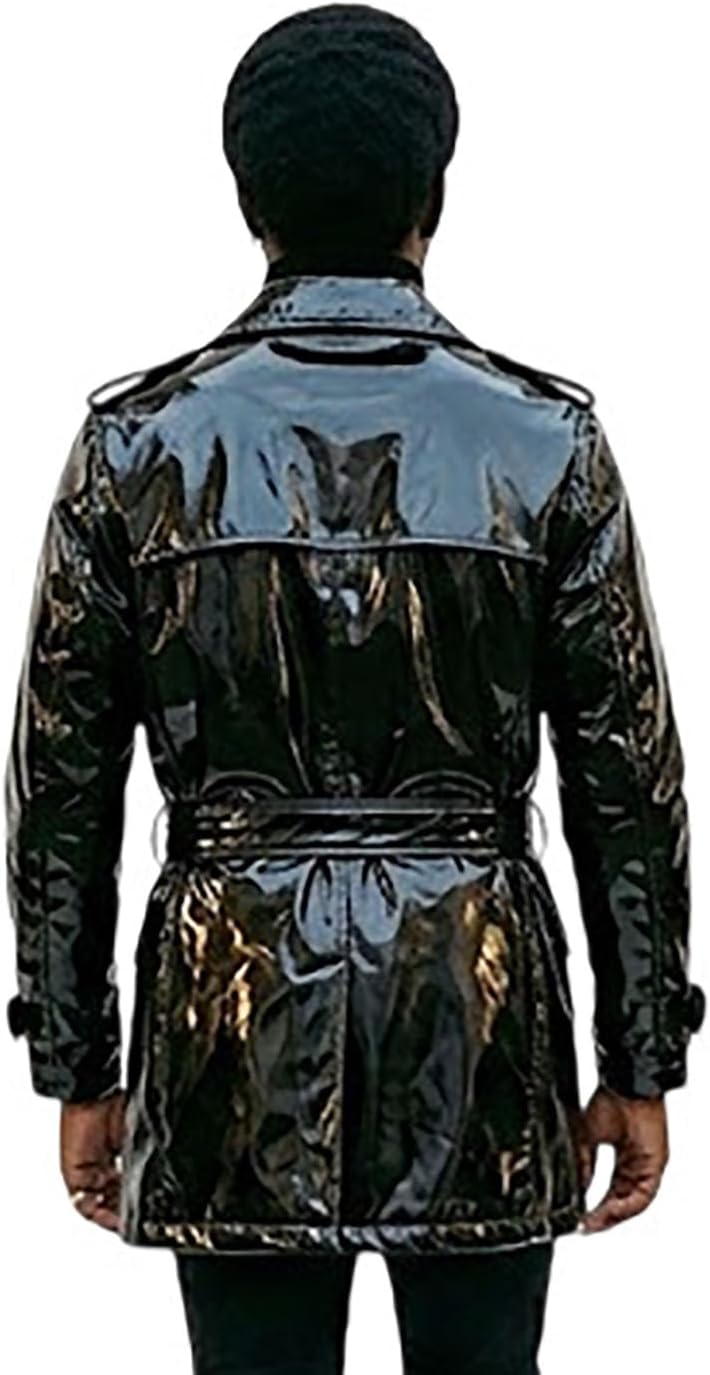 Men’s Black PVC Trench Coat Short – PVC Vinyl Rain Coat for Men, Stylish Glossy Finish Jacket