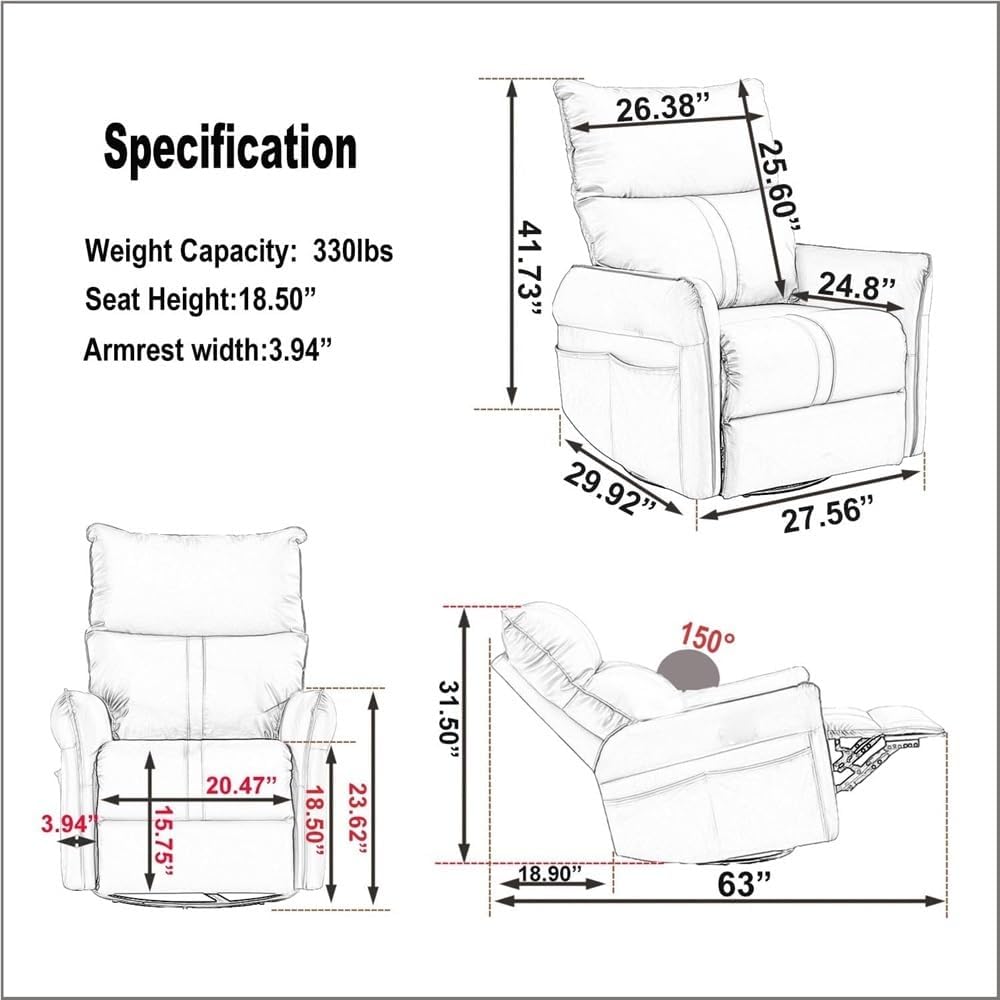 Power Swivel Glider Rocker Recliner with USB Ports, 270 Degree Swivel Electric Nursery Glider Chair, Comfy Home Theater Seating Sofa for Living Room & Bedroom