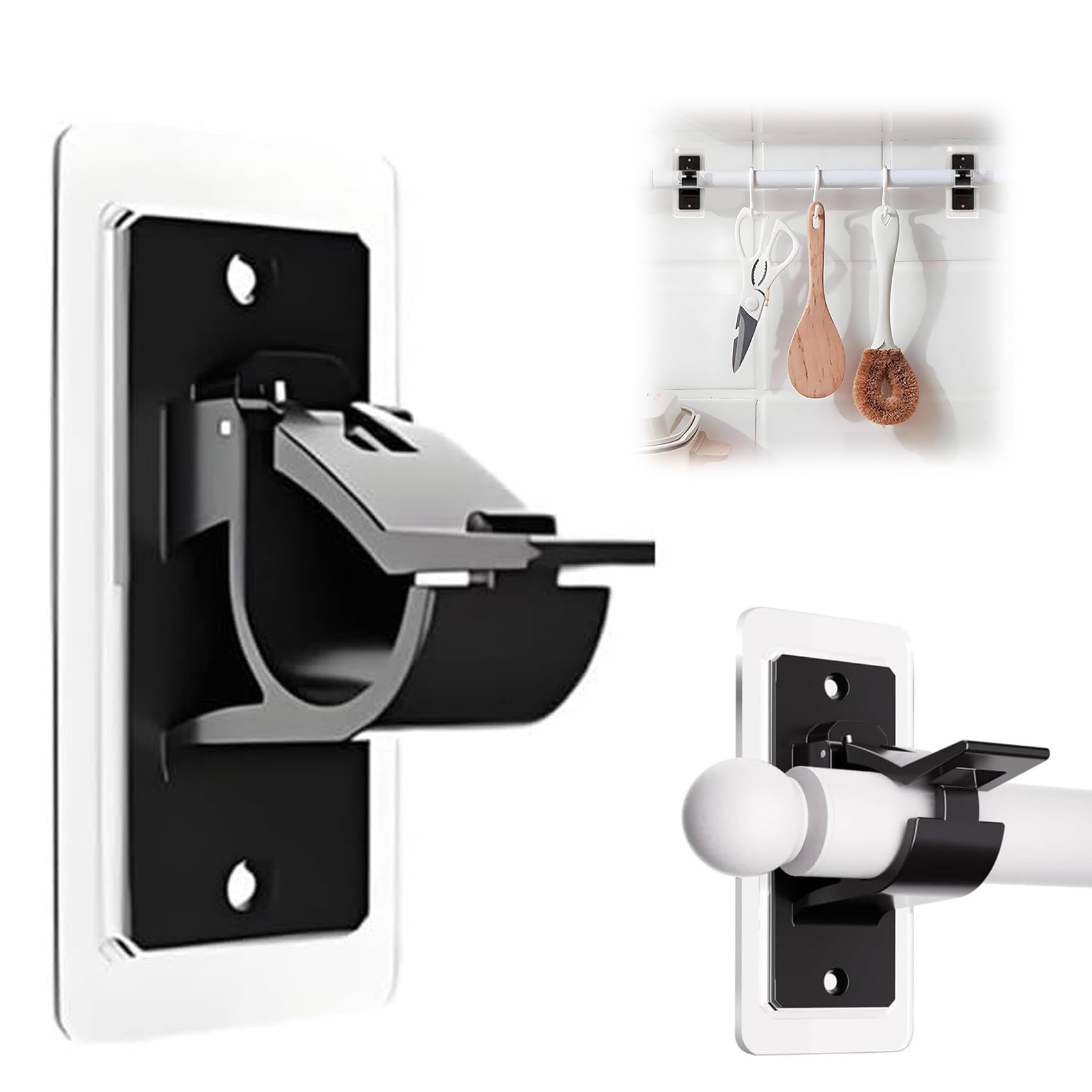 Xiciki 2 Pack No Drill Curtain Pole Brackets, Adhesive Curtain Rod Holder