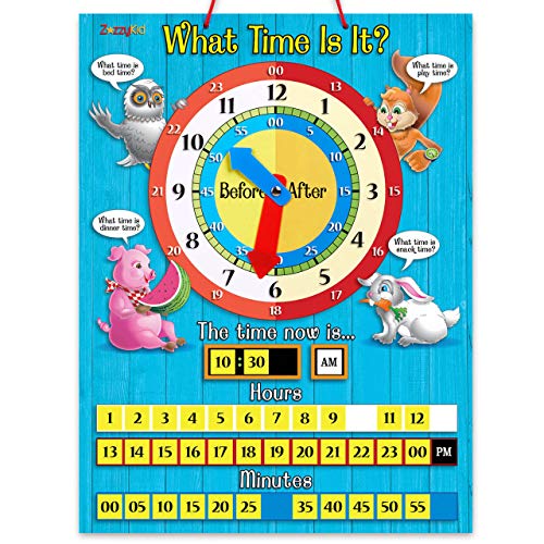 ZazzyKid Time Teaching Clock for Basic-Math: 12.6 x 16.5 inches Board with Magnetic