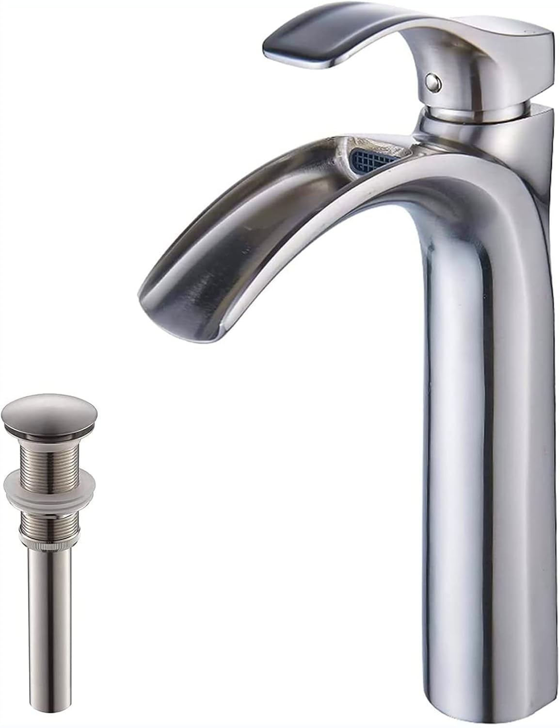 Yodel Faucet Waterfall Bathroom Sink Faucet Vessel Sink Faucet One Hole Single Handle Single Hole with Pop up Drain Stopper, Brushed Nickel - - 
