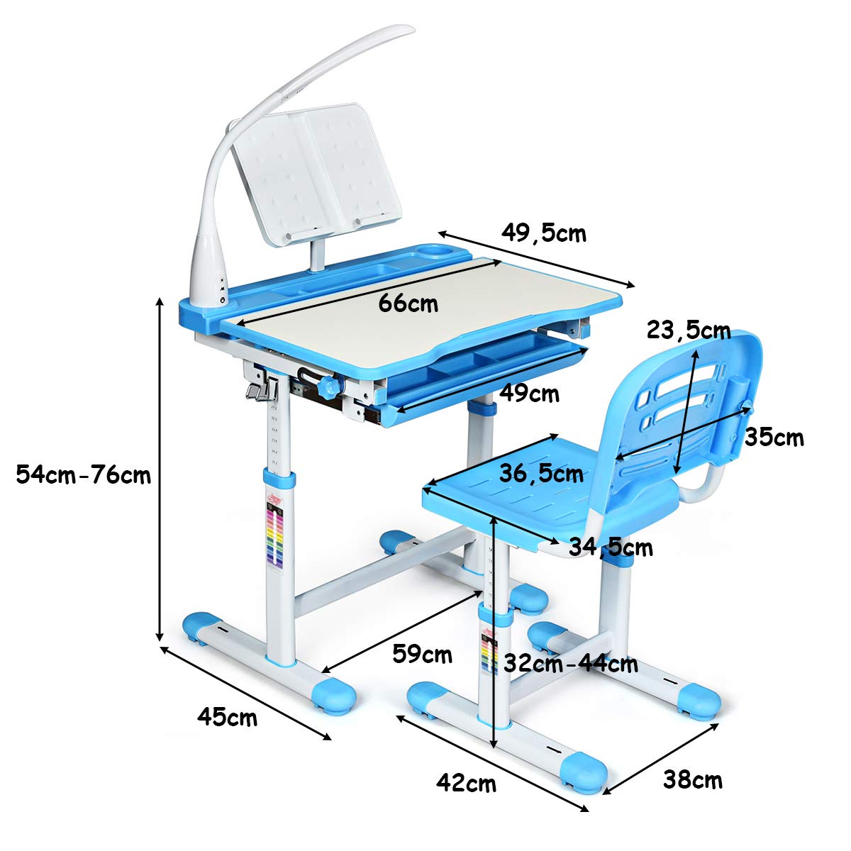 Scrivania E Sedia Regolabile Per Bambini - Set Multifunzione Con Cassetto, Blu/Grigio/Rosa - Foto 13