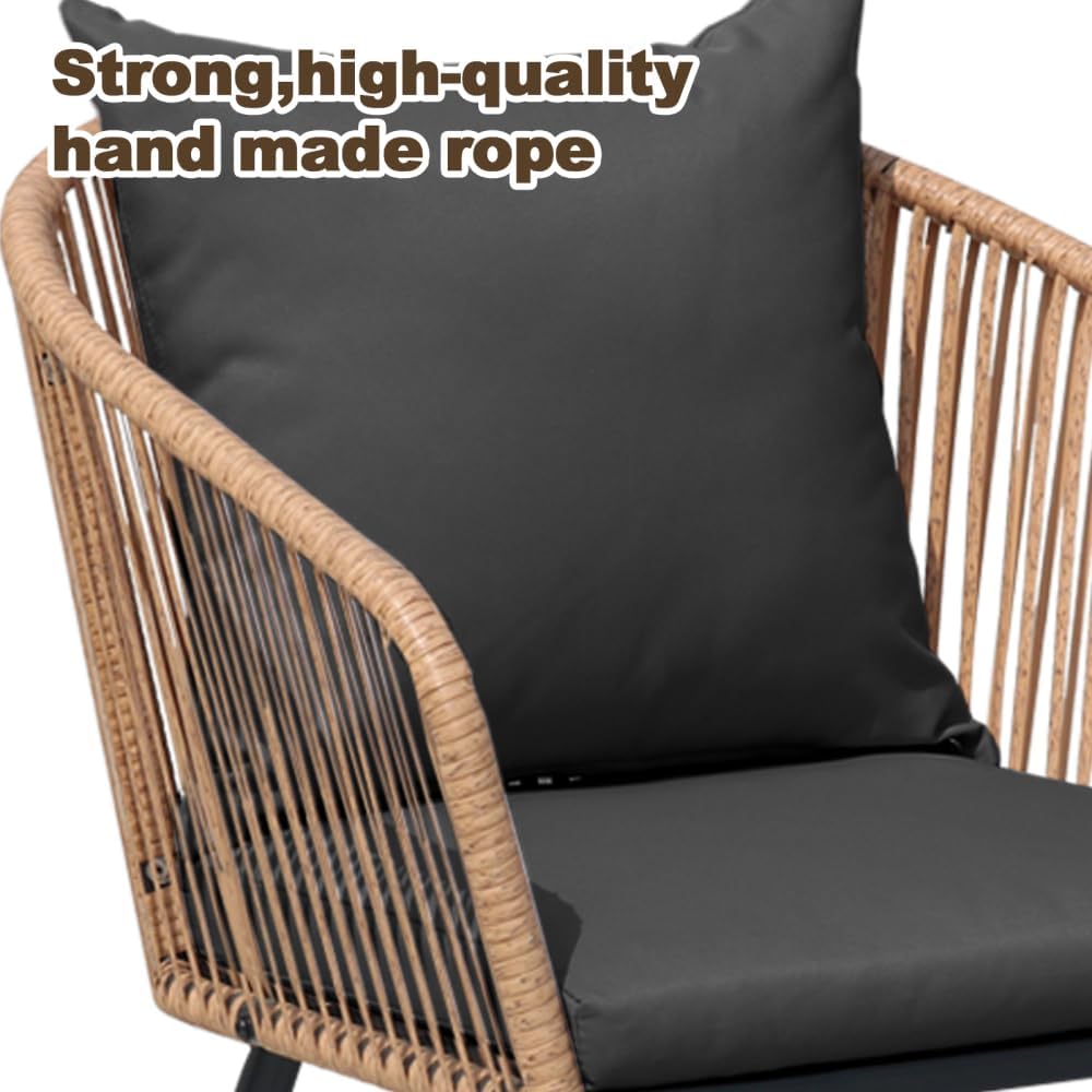 5-Piece Outdoor Patio Dining Set with 4 Cushioned Wicker Chairs and Round Glass-Topped Table for Backyard Garden or Poolside Use, All-Weather Rattan Furniture