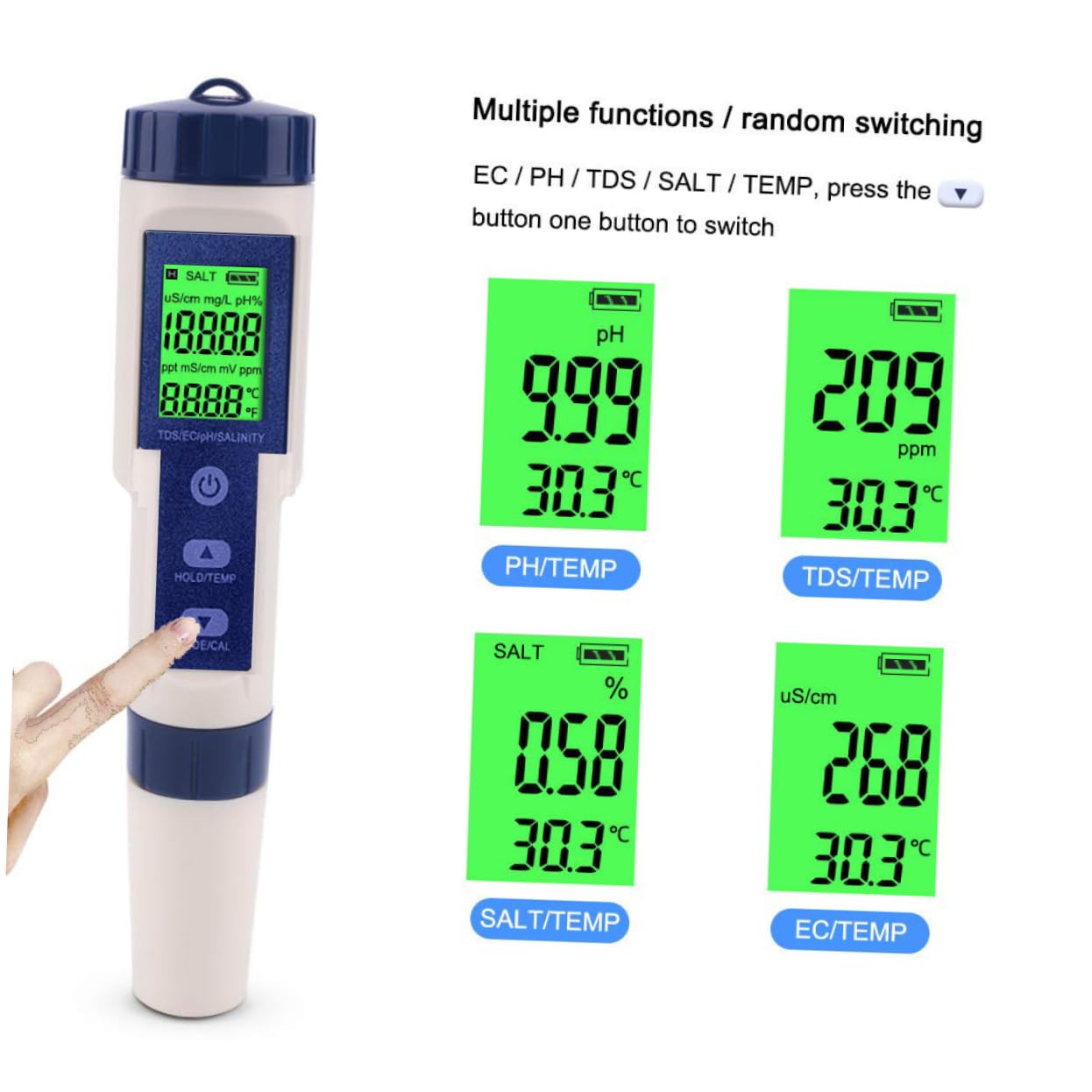 Hohopeti Probador Digital De Salinidad para Acuarios Medidor De Calidad De Agua Salada y Fácil De Usar para Piscinas y Tanques De Peces