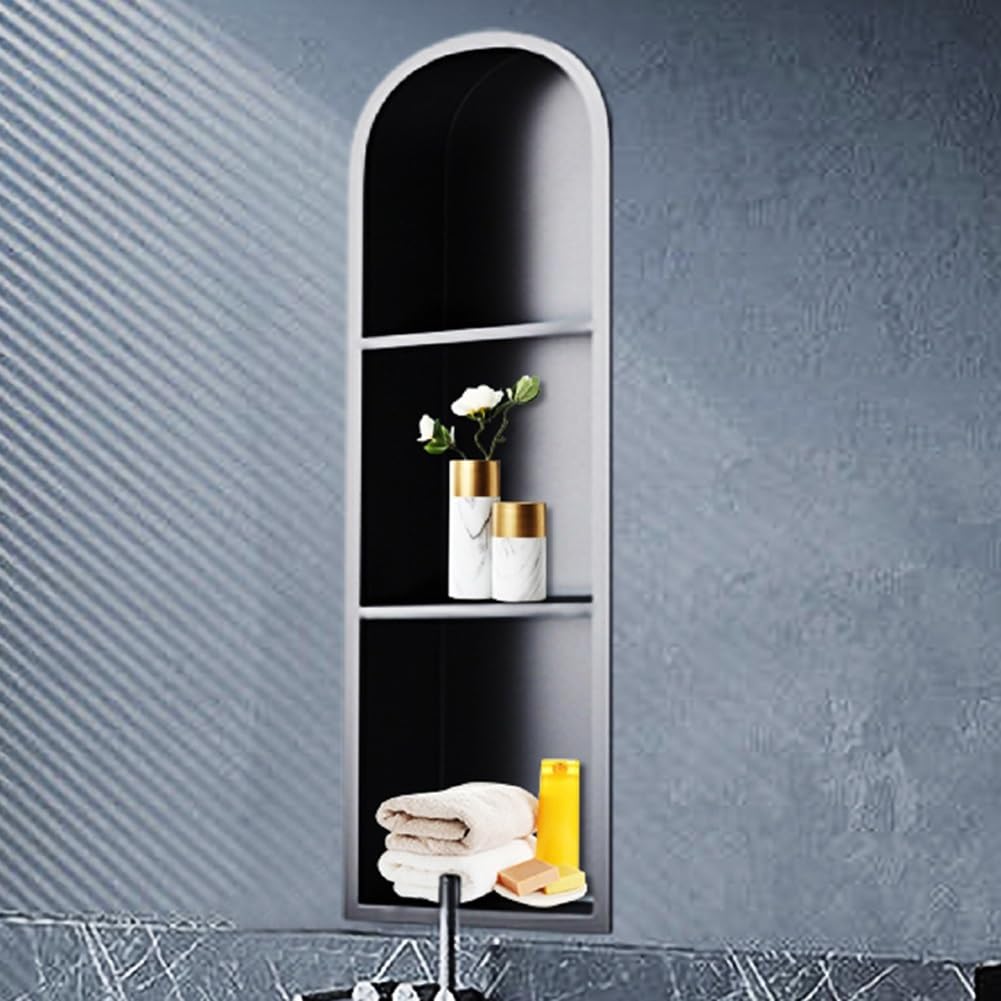 Stauraum im Badezimmer, Einbau-Duschnische aus Edelstahl mit 2 Fächern, Mehrfarbig, mehrere Größen(Grey,900x300x150mm)
