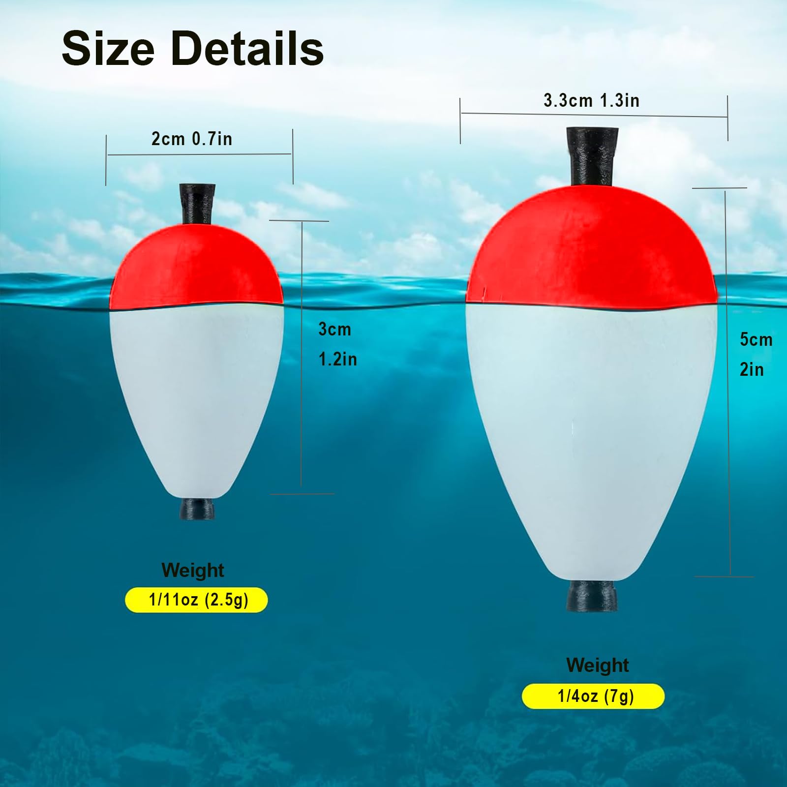 Peg Posen mit Schlitzen, 10 Stück, hohe Sichtbarkeit, Angelposen für Forelle, Crappie, Zander und Panfish | Slip Bobber Angelzubehör