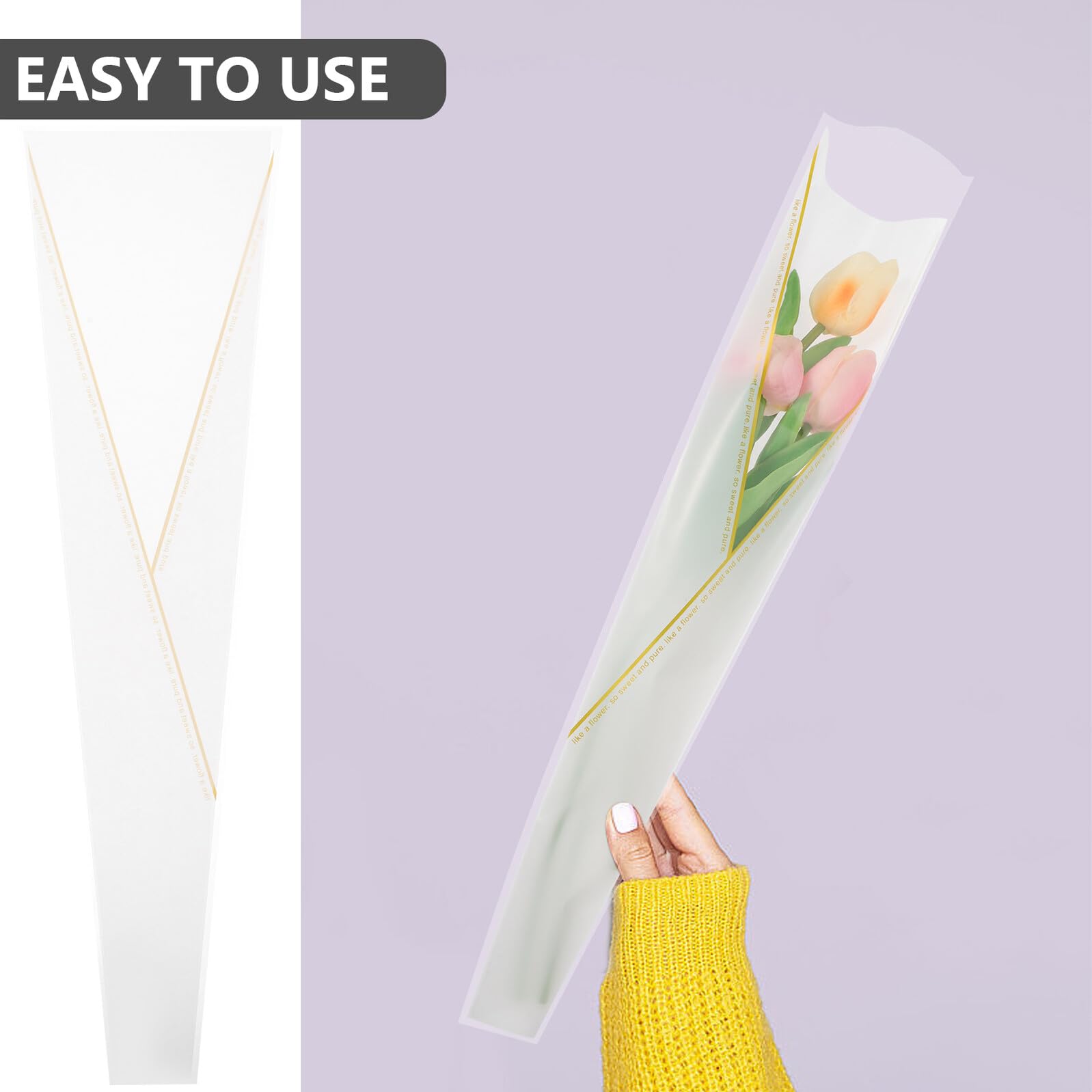 GARVALON 50 Uds Manga De Una Sola Rosa Bolsas De Embalaje De Flores Individuales para Ramos Y Regalos En Bodas San ValentíN Y Fiestas Material PráCtico para Envolver Flores