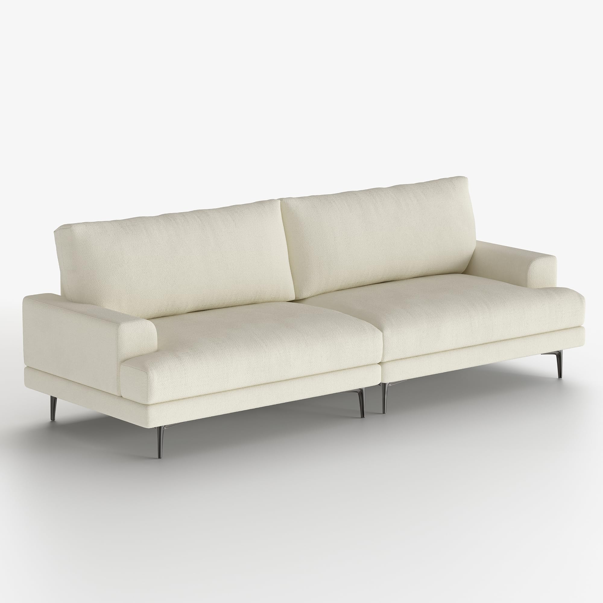 86.61" 3-Seater Cloud Sofa Couch, Modern Fabric Down-Filled Sofa | Fluffy Sofa with Plush Cushions and Metal Legs, Ideal for Apartments, Small Living Rooms & Cozy Spaces, White Beige