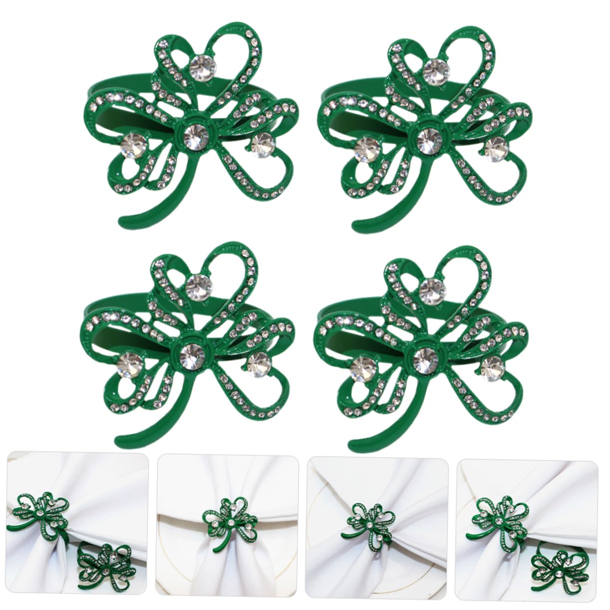PRETYZOOM 3 Set Portatovaglioli Shamrock Portatovaglioli D'oro Risaia Portatovaglioli Autunnali Decorazioni Per Tovaglioli Portatovagliolo Trifoglio Perni Di Trifoglio Lega Green 4 Pezzi * 3